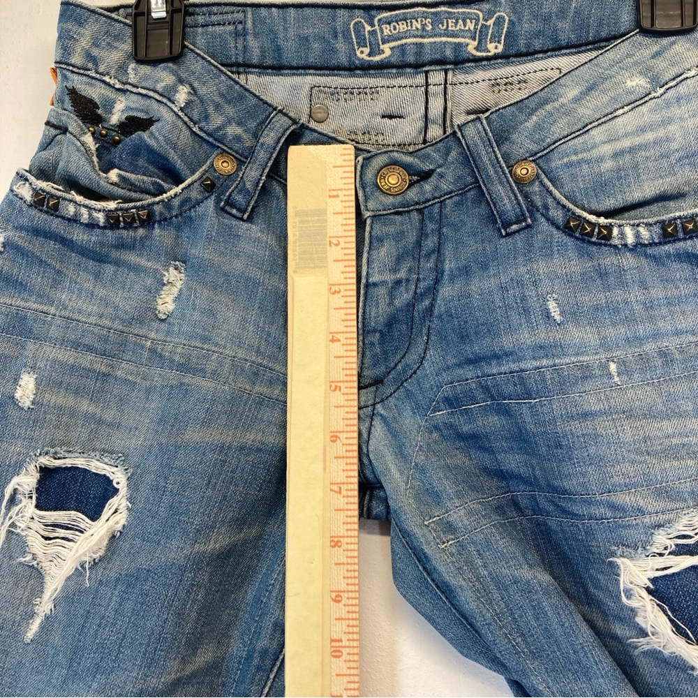 Robin's Boyfriend Jean Light Blue Distressed Straight Leg Jeans Size 26 Studded - Picture 9 of 16